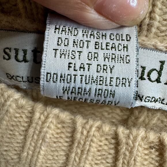 Sutton Studio Cable Knit Sweater Crew Neck Wool Nylon Cream Tan  M - Picture 10 of 10
